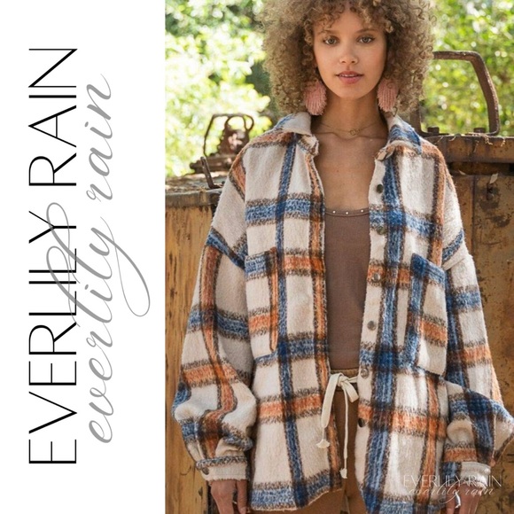 POL Beige Plaid Shirt Jacket Shacket - Picture 2 of 12